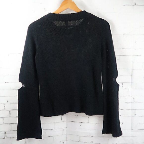 DESIGN LAB BLACK LONG SLEEVE CREW NECK CROPPED SWEATER WITH CUT OUT ELBOWS - Picture 9 of 11